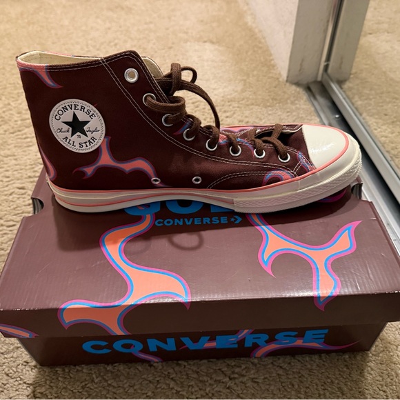 Converse Brown High-Tops with Pink and Blue Swirl - Golf Wang Tyler - Picture 4 of 11
